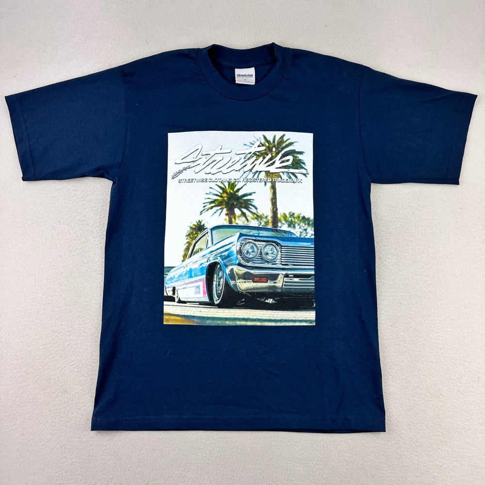 Streetwise T-Shirt Mens Medium Navy Lowrider Graphic Tee Streetwear LA Oversized
